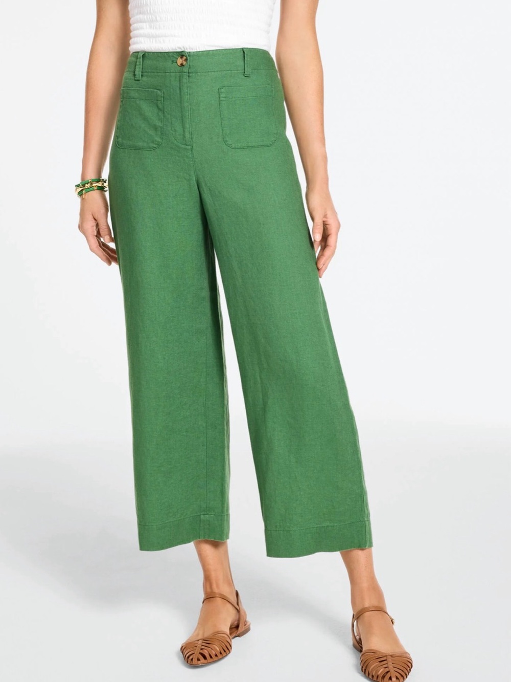 EUC Talbots Washed Linen Wide Crop Patch Pocket Pants, sz 12